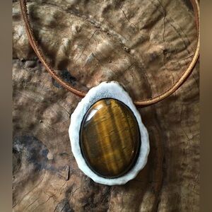 tiger eye and antler gemstone necklace handmade